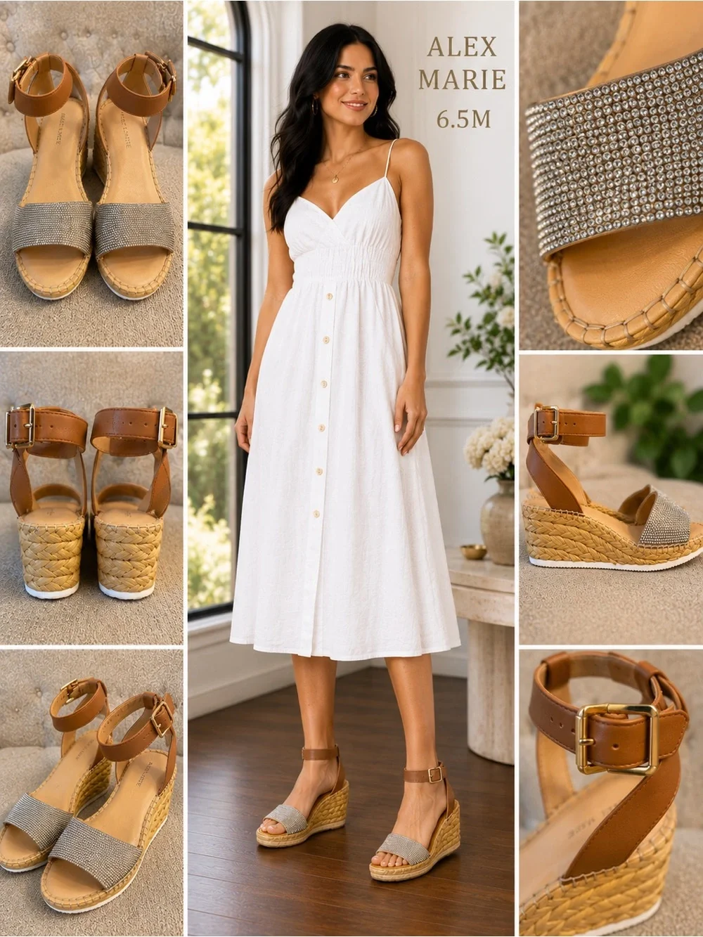 Alex Marie Rhinestone Espadrille Wedge Sandals Tan 6.5M